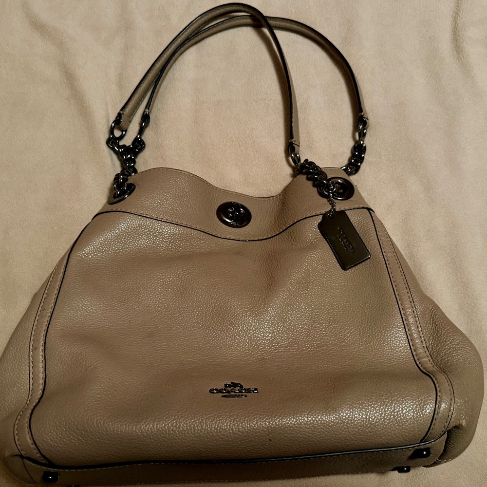 Retired Coach Turn Lock Chain Tote in Taupe Fog Color - Gently Used